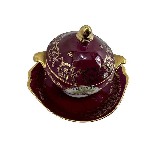 Limoges‎ France Porcelain Covered Dish with Plate Gold Trim Floral Decor - Picture 6 of 16